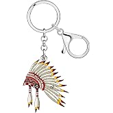 WEVENI Native American Gifts Acrylic Keychain Indian Headdress Key Chain Accessories for Women Men Purse Bag Keyring Charms