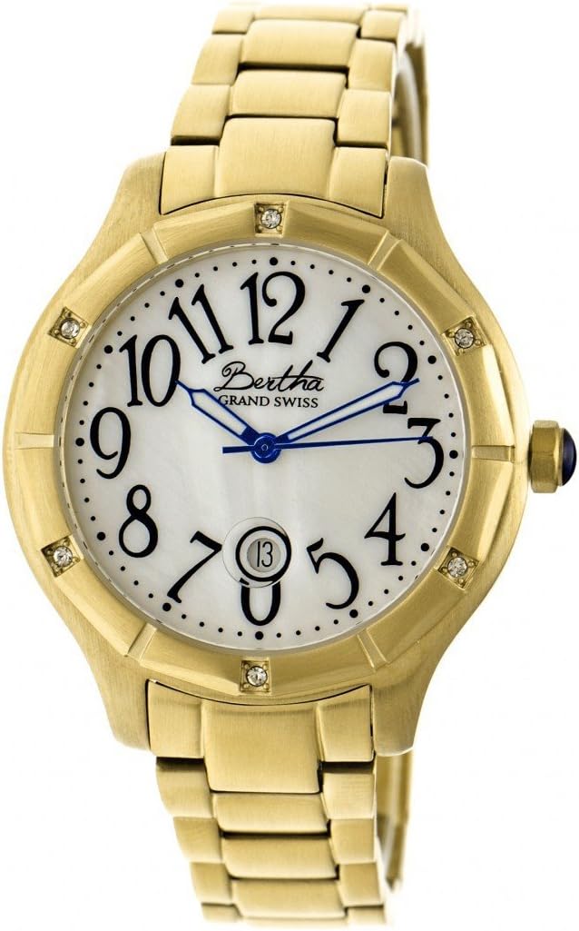 Jaclyn MOP Ladies Swiss Bracelet Watch - Gold/White