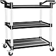 ANRYAGF Utility Carts with Wheels, 3 Tier Rolling Cart with Wheels, Kitchen Food Cart on Wheels, Heavy Duty Cart 510 lbs Capacity, Lockable Wheels, Rubber Hammer, 16.9" D x 31.5" W x 39.5" H
