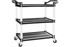 AQNIEGEP Utility Carts with Wheels, Heavy-Duty 510lbs Rolling Cart w/Lockable Wheels, Restaurant/Kitchen/Food Service Cart on Wheels, 3 Tier 16.9" D x 31.5" W x 39.5" H