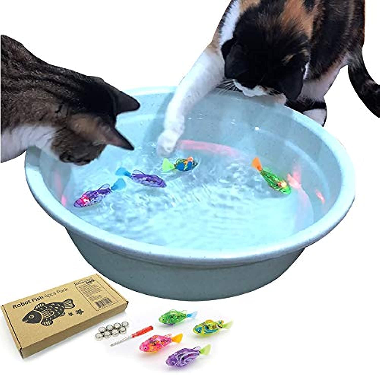 BlackHole Litter Mat Interactive Swimming Robot Fish Toy for Cat/Dog with LED Light (4 pcs), Cat & Dog Toy to Stimulate Your Pet's Hunter Instincts