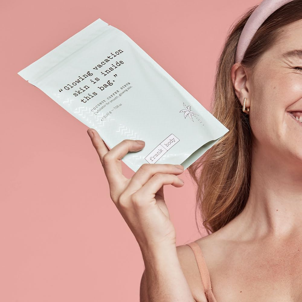 Frank Body Coconut Coffee Scrub | Natural, Vegan, Cruelty Free Exfoliating Body Scrub Firms, Tones, and Brightens with Coffee Grinds, Grapeseed Oil, Coconut Oil, and Jojoba Beads | 7.05 oz / 200 g