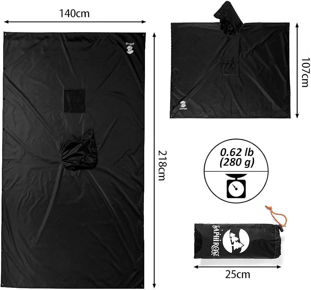 Multifunctional Mens Womens Rain Poncho Waterproof Outdoor Raincoat(Black): Clothing