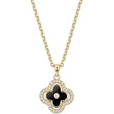 rgwtgkyh Clover Necklace for Women 18K Gold Plated and Green/Black Lucky Four Leaf Clover Necklace Dainty Trendy Jewelry Gift for Women