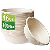 GreenWorks 100 Count 16 OZ Compostable Bowls, Natural Unbleached Biodegradable Bagasse and Bamboo fiber Paper Bowls