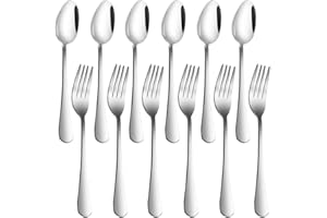 Set of 12, Stainless Steel Dinner Forks and Spoons, findTop Heavy-Duty Forks (8 Inch) and Spoons (7 Inch) Cutlery Set