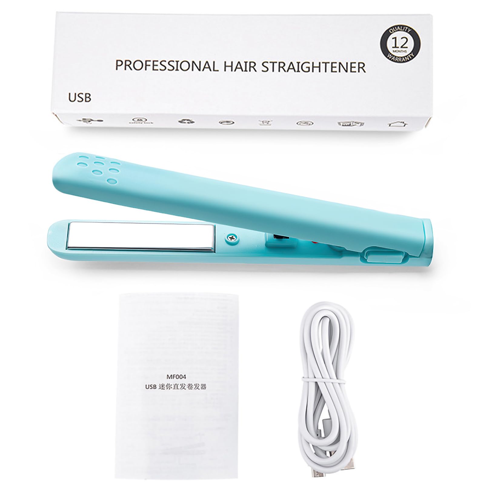 Hair Straighteners, Mini Hair Curler 2 in 1 Hair Crimpers USB Ceramics Hair Straightener for Long Hair Short Hair Men Women(Blue)
