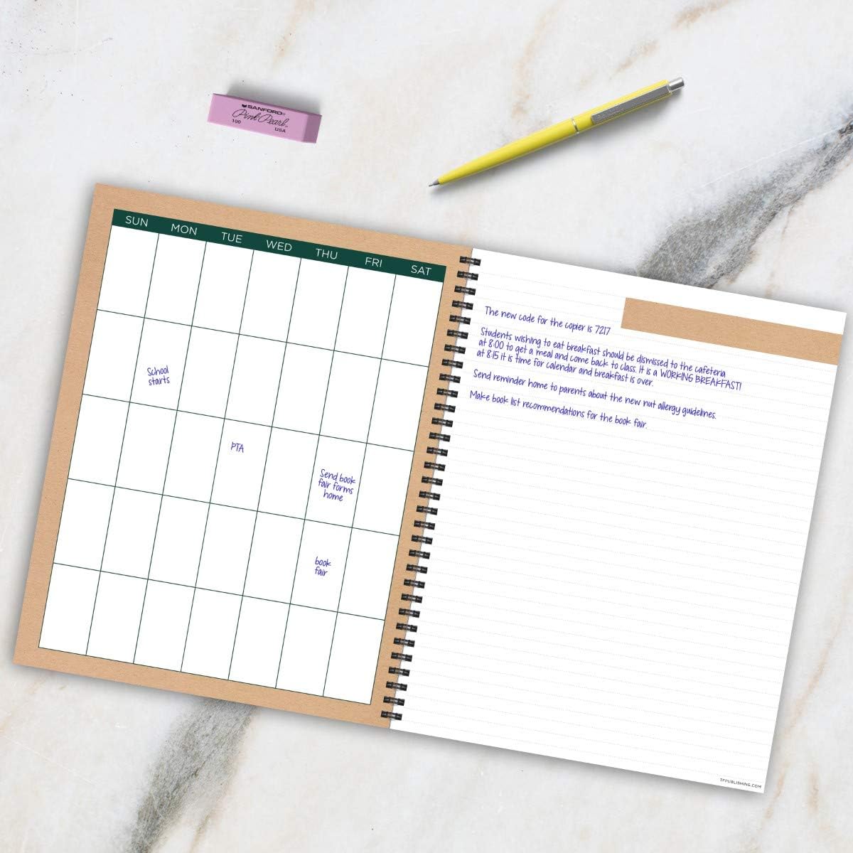 TF PUBLISHING - Kraft Undated Weekly Teacher Planner Lesson Plan Book - Office/School Supplies - Monthly and Weekly Planning - Six Class Sections - Lined Pages - 12 Months - 8.5” x 11” : Office Products