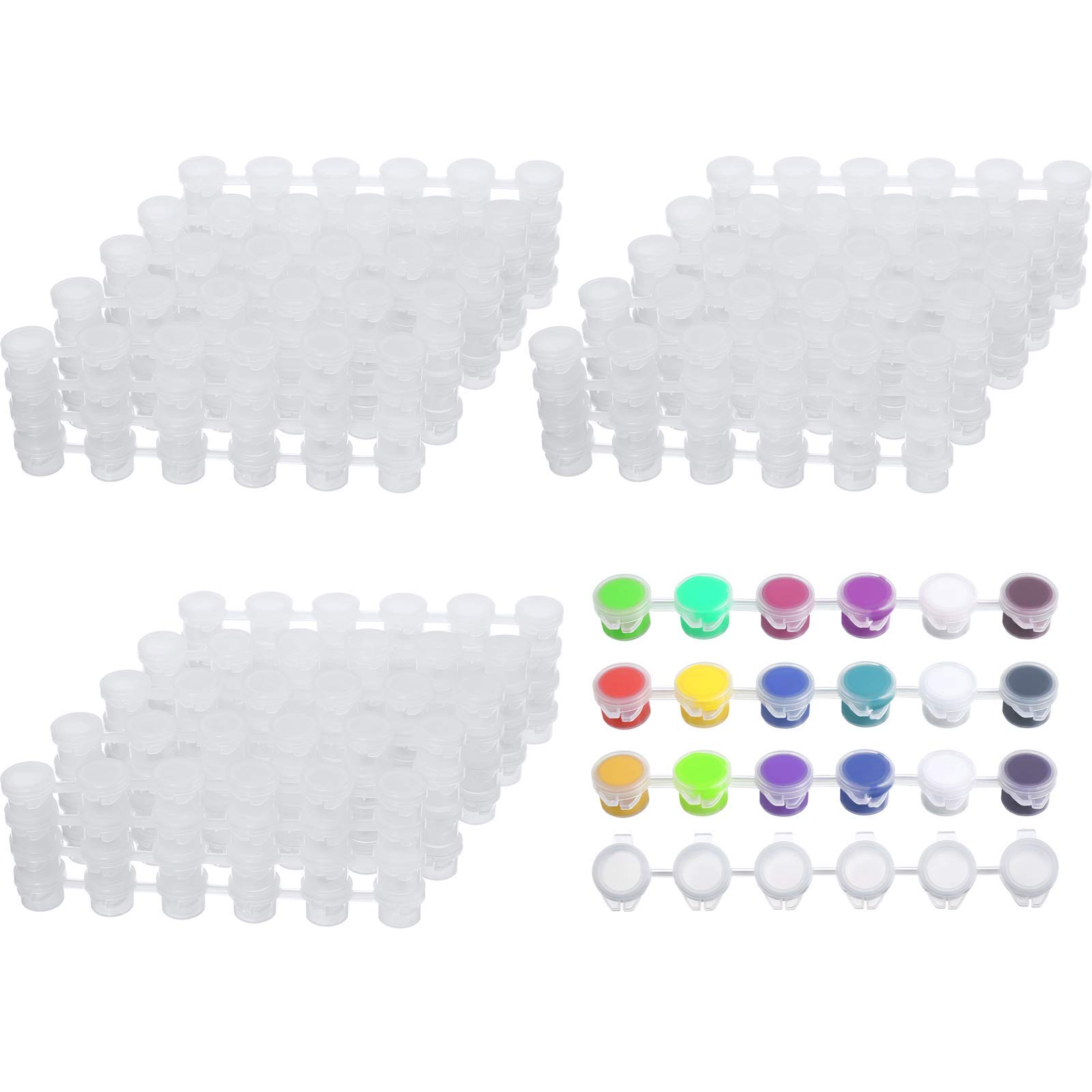 Photo 1 of 150 Strips 900 Pots Empty Paint Strips Paint Cup Pots Mini Strips Clear Plastic Storage Containers with Lids Art Painting Craft Supplies for Classrooms Schools Paintings Art Festivals (3 ml)