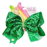 JoJo Siwa Large Green Sequin St Patricks Day Signature Hair Bow Dance Hair Bow Cheerleader Bow