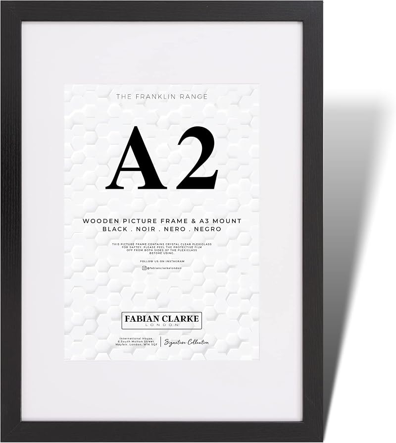 Fabian Clarke London A2 Modern Black Wooden Picture Frame with A3 White Mount