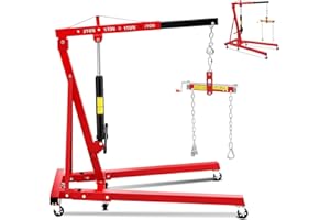 2 Ton Hydraulic Engine Hoist Cherry Picker, 4400 LBS Folding Shop Crane Hoist Lift with Telescopic Boom, 6 Casters & Stabiliz