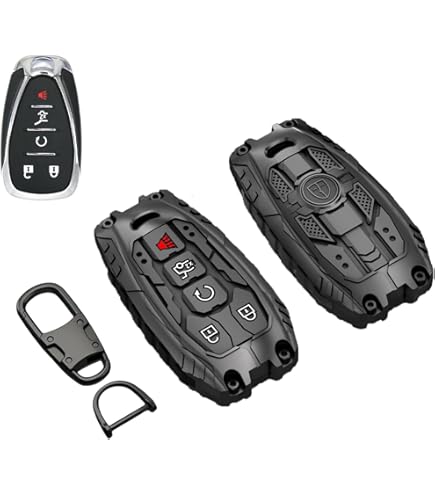 Ocezbiis For Chevy Key Fob Cover,Keychain,Zinc Alloy Protection Car Key Case For Equinox Camaro Cruze Malibu Sonic Volt Park Impala Allure Buick Encore Terrain GMC Keyshell Accessories(Style C Grey