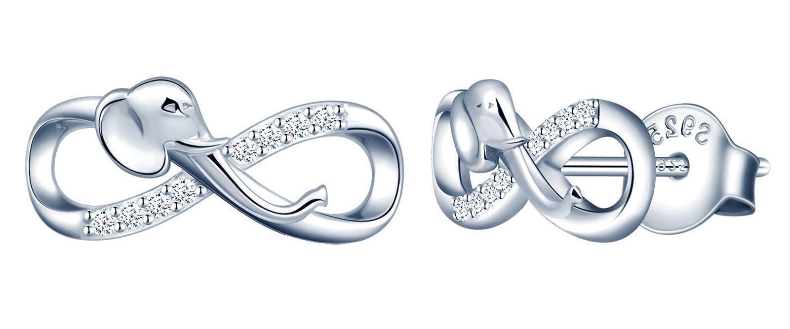 MicLee Woman's girl's Earrings, 925 Sterling silver animal earrings, Mini elephant infinity symbol earrings studs, Inlaid zircon, silver