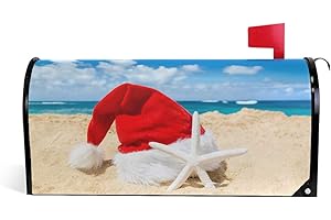 ALAZA(MAILBOX COVER) ALAZA Christmas Santa Hat on The Beach with Starfish Magnetic Mailbox Cover New Year Standard Size for Garden Yard Outdoor Decorations-18 x 20.8"
