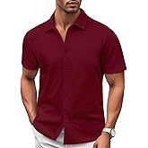 Vuiosrx Mens Casual Button Down Shirts Short Sleeve Business Solid Summer Dress Shirt Heavyweight