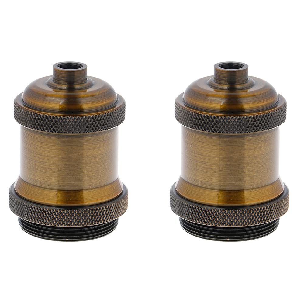 CENPEK 2Pcs E26 E27 Lamp Socket With Shade Ring,Light Bulb Socket Holder Screw In Standard Base Medium Retro Pendant Bulb Hold Light Cage Cover-Coppery