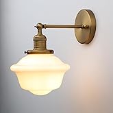 Pathson Vintage Wall Sconce Lamp with Milk White Glass Shade, Hardwired Bathroom Wall Vanity Lighting for Living Room Bedroom