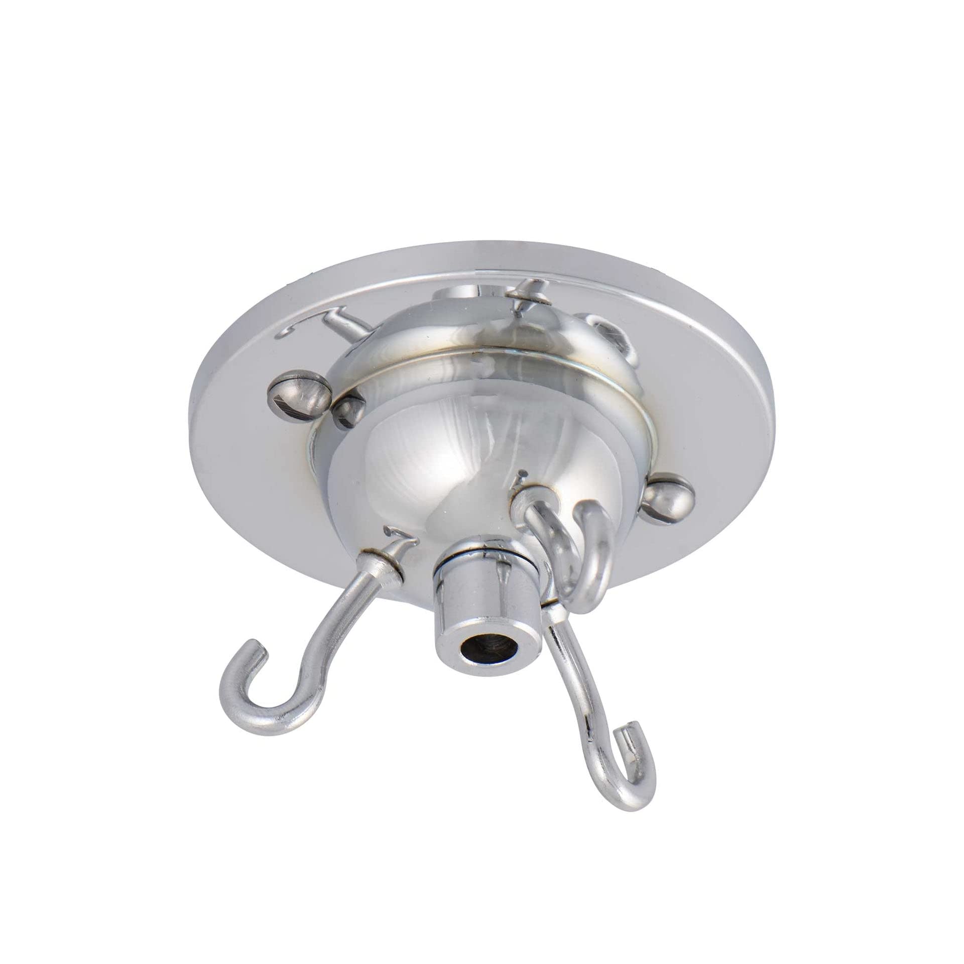 ElekTek 3 Hook Ceiling Rose Plate Light Fitting Glass Shade Chandelier with Cord Grip Screws (Chrome)