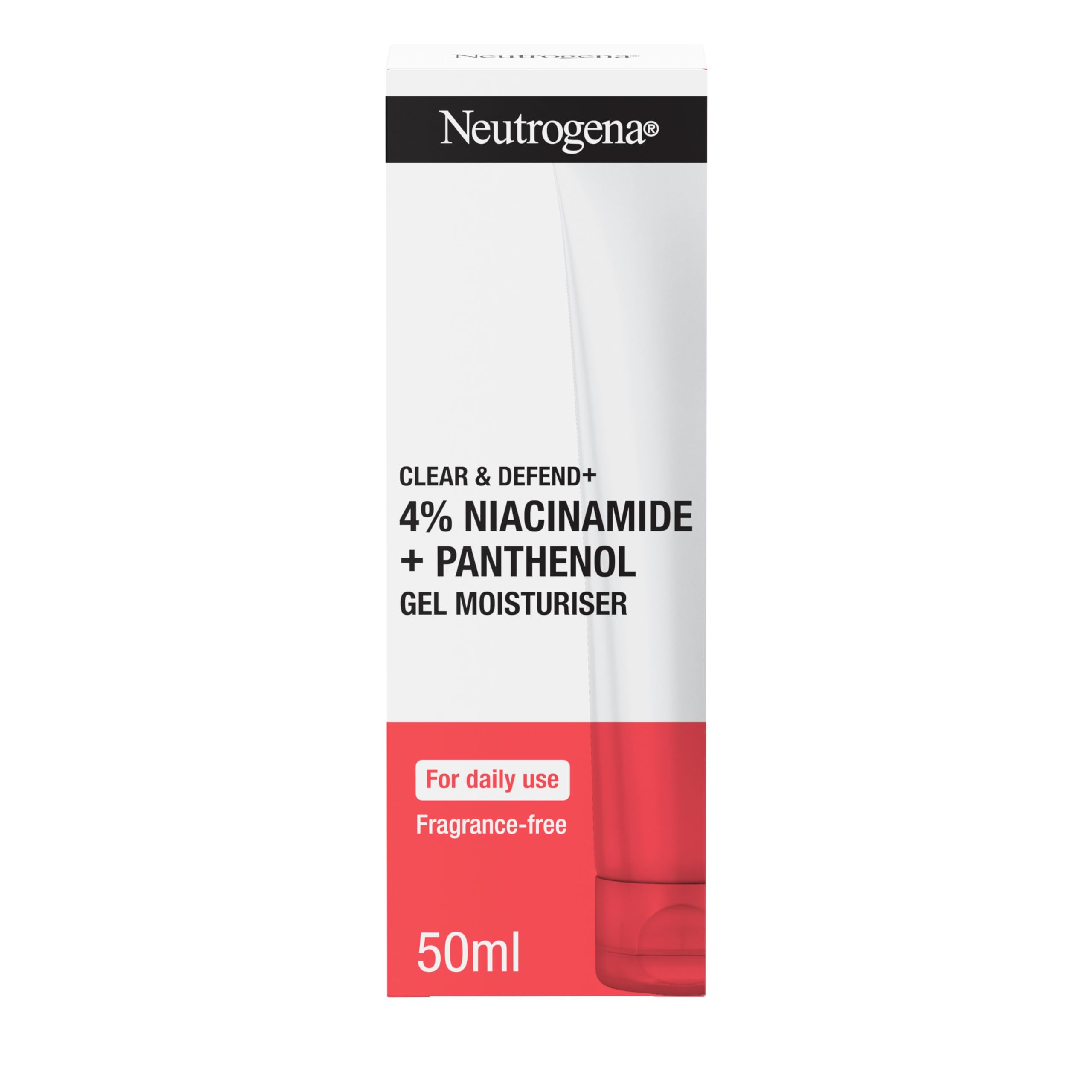 Neutrogena Clear & Defend+ Gel Moisturiser (1 x 50ml), Fast-Absorbing Face Moisturiser with 4% Niacinamide and 1% Panthenol, Fragrance-Free, Hydrating Gel, Suitable for Daily Use and Spot-Prone Skin