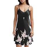 ARCFEETORY Women's Satin Chemises Nightgown Adjustable Spaghetti Strap Negligees V Neck Slip Dress Lingerie Nightwear S-3XL