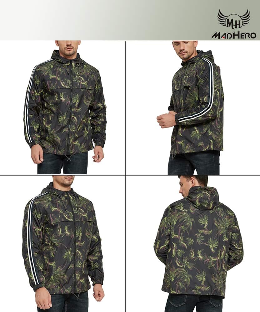 MADHERO Mens Windbreaker Jackets Casual Lightweight Wind Breaker with Hood: Clothing