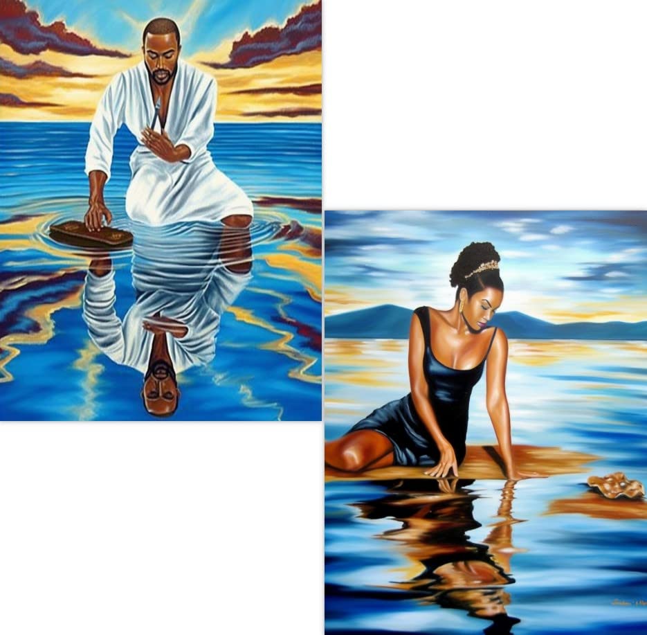 Ginfonr 2 Pack 5D Diamond Painting Man and Women on The Lake by Number Kits, Lover Lake Paint with Diamonds Full Drill Couples Art Crystal DIY Embroidery Rhinestone Decor Craft (12x16 inch)