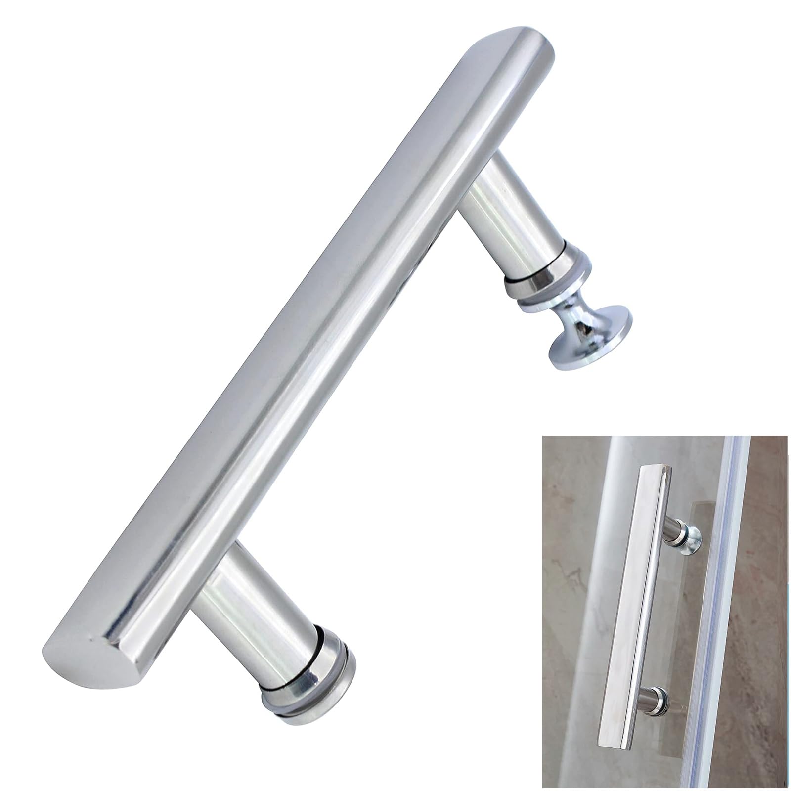 Cokritsm Shower Door Handle 145mm Hole to Hole, Stainless Steel Shower Door Pull Handle Parts Replacement Glass Door Handle knob Silver