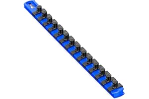 Ernst Manufacturing - 8418M-Blue-3/8 13-Inch Magnetic Socket Organizer with 14 3/8-Inch Twist Lock Clips, Blue