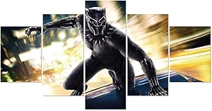 MoYisten Black Panther Poster Unframed 5 Panels Marvel Movie Super Hero Canvas Painting for Boy's Bedroom Living Room Home Wall Decor