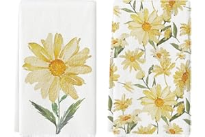 Artoid Mode Daisy Floral Spring Kitchen Towels Dish Towels, 18x26 Inch Seasonal Summer Decoration Hand Towels Set of 2