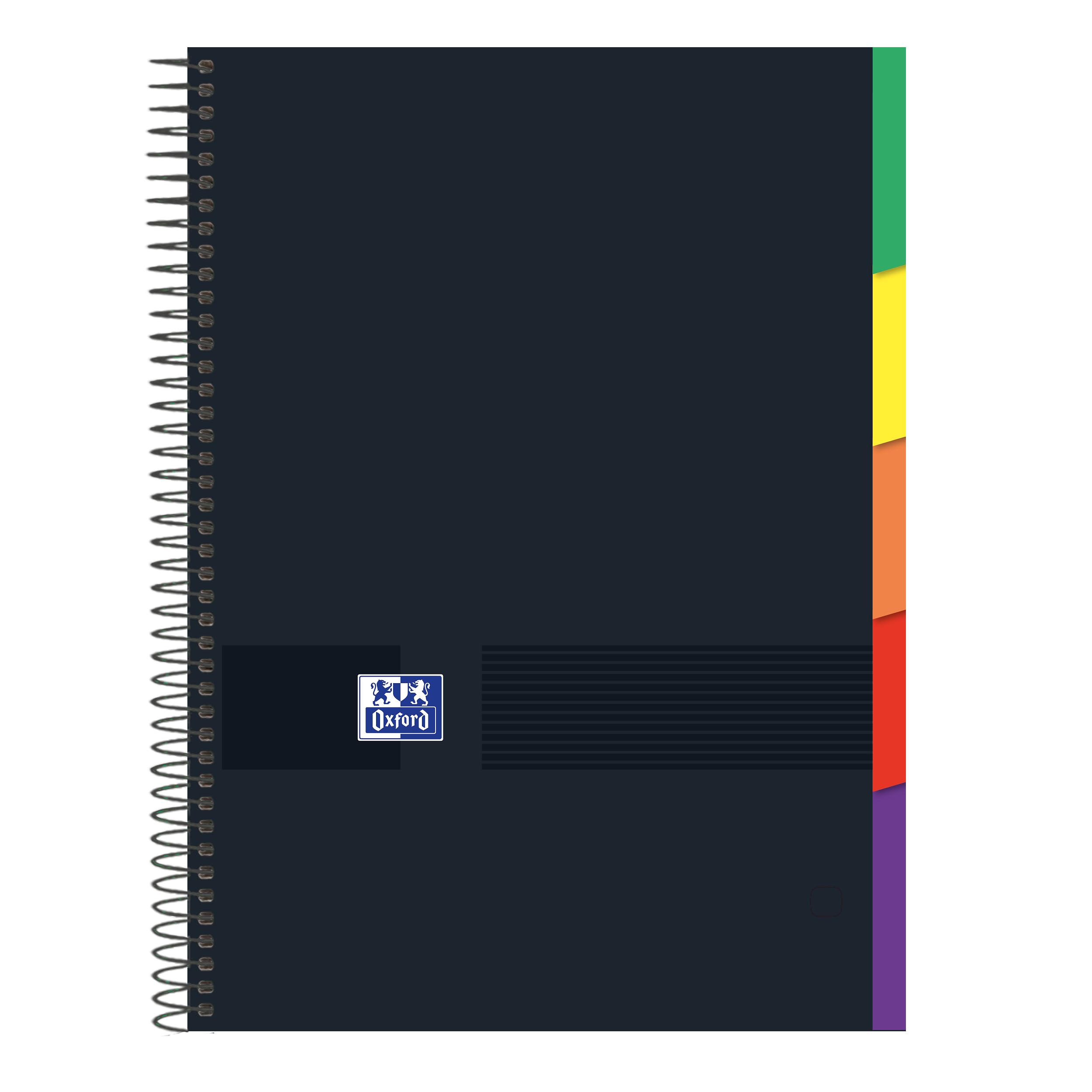 Oxford, A4 5x5 Grid Notebook, Extra Lid, 100 Microperforated Sheets, 5 Separating Tabs, Black, 400162879, Black/White