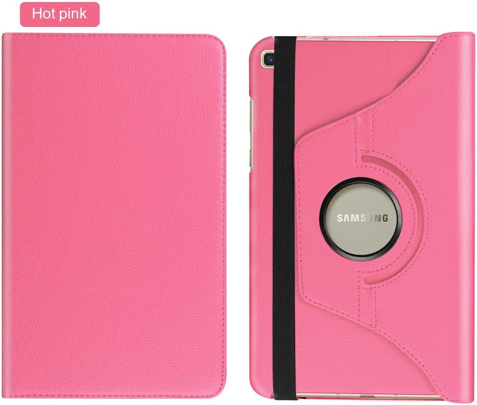 Perfect Technology Galaxy Tab A 8.0 2019 Case (SM-T 290/SM-T295), Premium Leather Rotating Folio Stand Case Cover for Samsung Galaxy Tab A 8.0 2019 Without S Pen (Hot Pink)