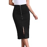 Allegra K Casual Denim Skirt for Women's Front Slit Zipper High Waist Bodycon Midi Jean Skirt