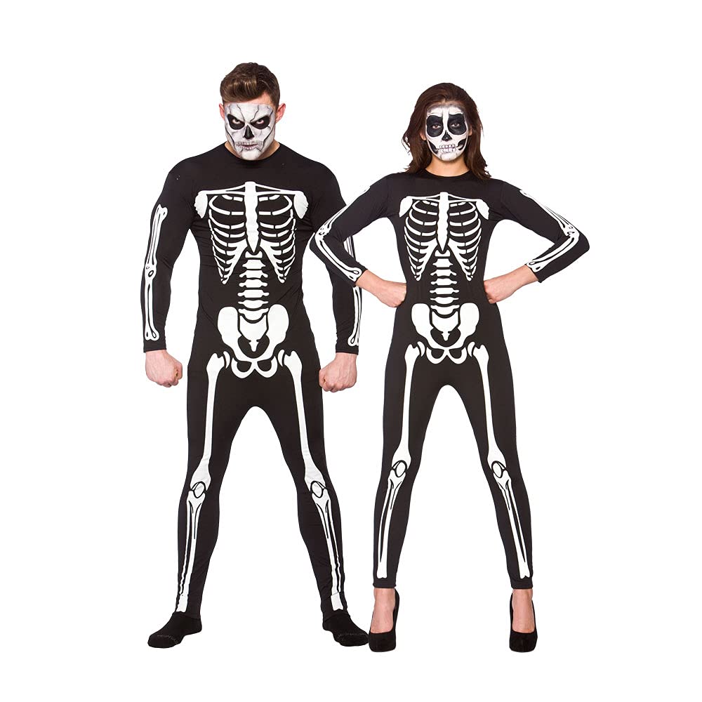 Adult Unisex Skeleton Jumpsuit Fancy Dress Up Party Halloween Costume Outfit New, L, Black