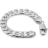 Dankadi Men Italy 925 Sterling Silver Bracelet 10MM-12MM Diamond Cut Cuban Link Chain 7 "7.5" 8 "8.5" 9 "9.5" 10" Fine Cuff Jewelry Gifts for Man Women (10MM Silver, 7 .5 inch)