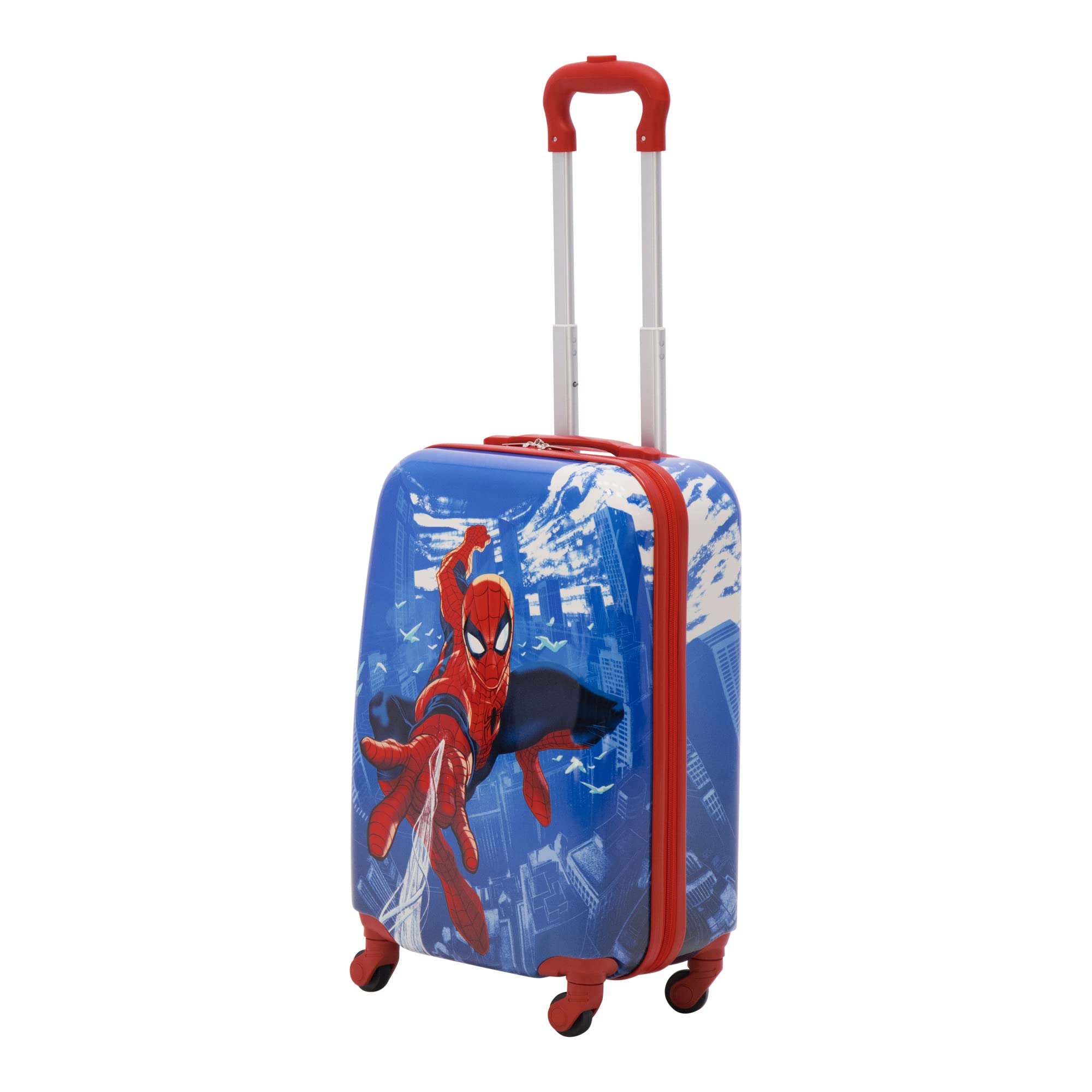 FUL Unisex Kid's Marvel Spider-Man Carry On Luggage, Hardshell Rolling Suitcase with Spinner Wheels, Blue/White, 21 Inch