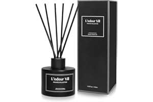 L'odeur Vill Reed Diffuser, 3.4oz(100ml) Moroccan Amber Reed Diffuser Set with 6 Oil Diffuser Sticks, Matte Black Aroma Scent Diffuser, Long Lasting Home Fragrance for Bathroom and Bathroom