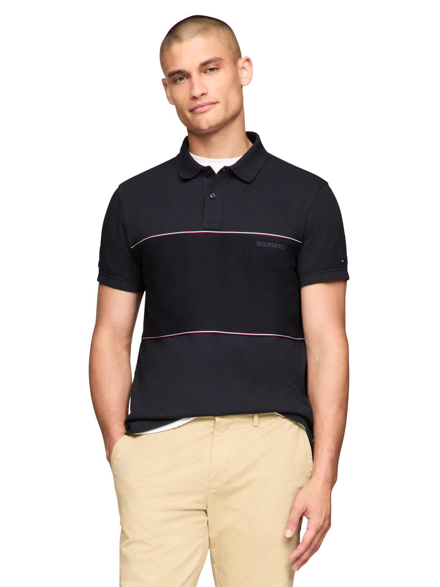 Tommy Hilfiger Men’s Global Stripe Blocking Regular Short Sleeve Polo