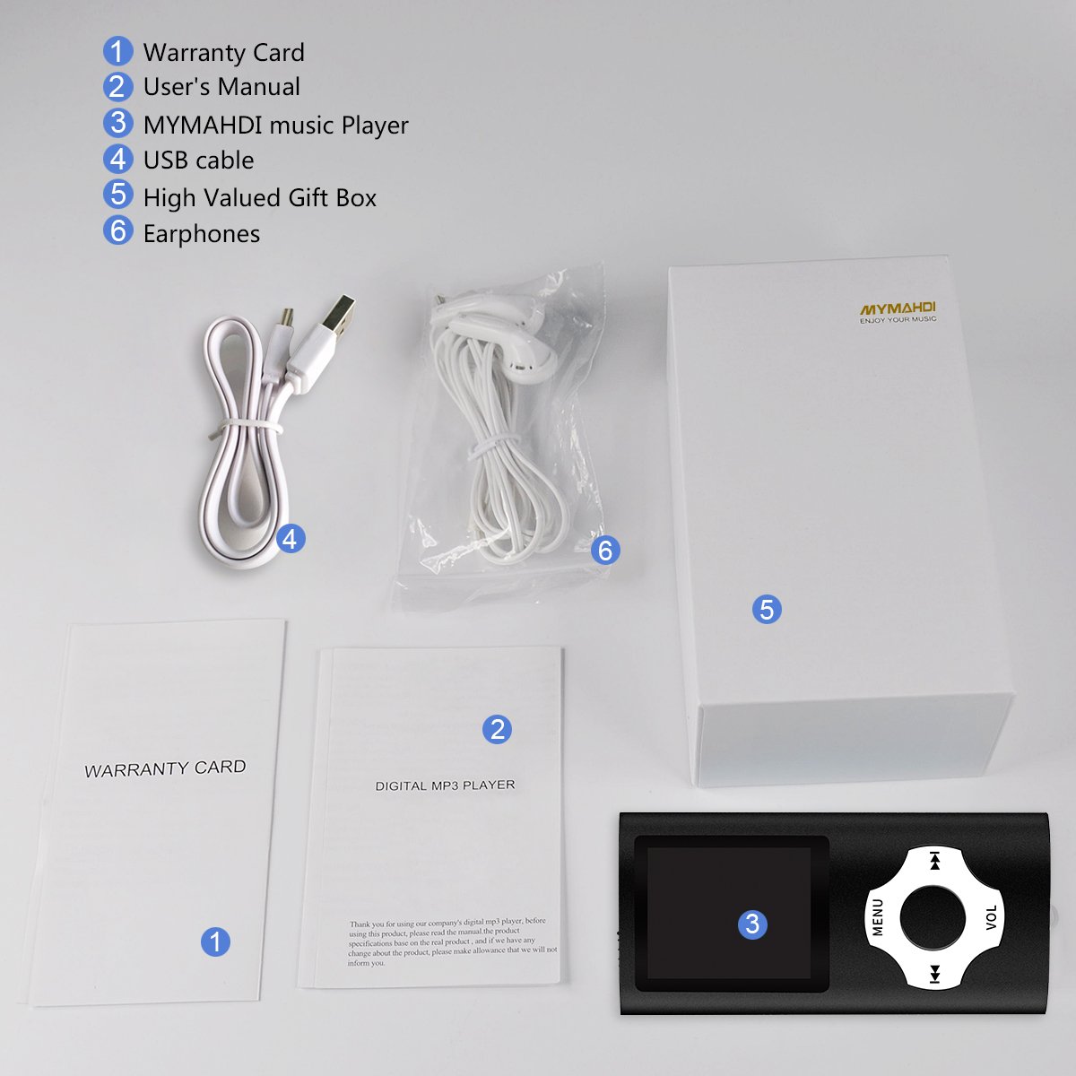 MYMAHDI MP3 / MP4 Portable Player, schwarz mit 1,8 Zoll LCD Bildschirm und Micro SDHC Kartensteckplatz, Max Support 128GB Micro SD TF Karte