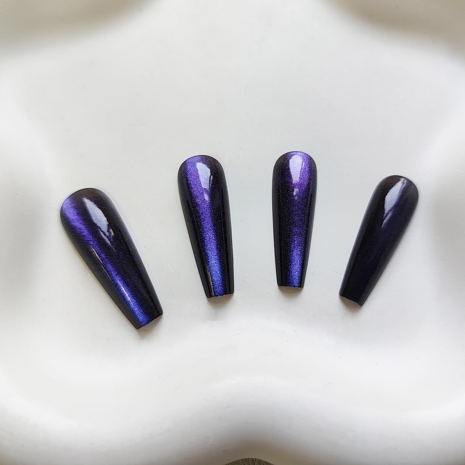 KKUUOO Press on Nails Long,Blue Glitter Fake Nails Coffin False Nails with Design Shiny Acrylic Nails Full Cover Artificial Nails Reusable Stick on Nails Glossy Glue on Nails for Women Girls - Image 2