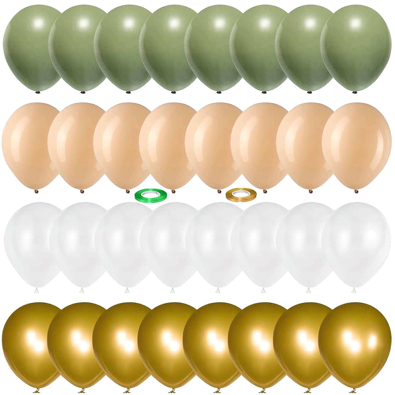 Balloons Green Gold, 60 Packs 12 Inch Retro Sage Green Gold Metallic Balloon, Olive Green White Latex Balloons for Wedding, Birthday, Safari Jungle Party Decorations