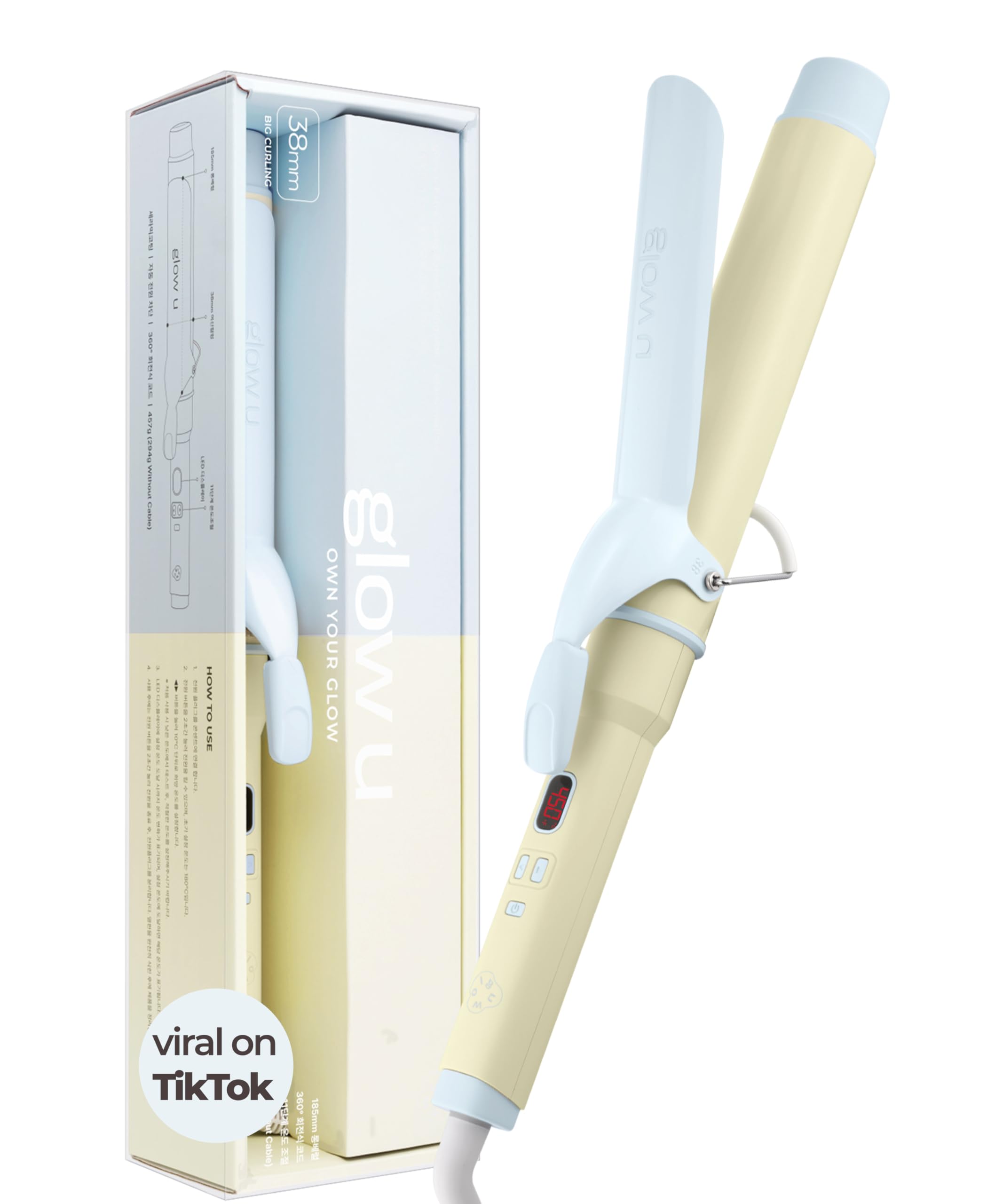 Photo 1 of GLOW U Curling Iron 1 1/2 inch Extra Long Hair - 7.3" Ceramic Large Barrel Hair Wand for All Types Blowout, Curler for Women, Beach Waves, Long-Lasting Bouncy Curls - Marshmallow