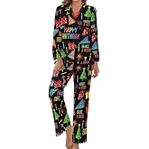 Huryilo Black Ghost Halloween Womens Pajamas 2 Piece Pajama Set for Women