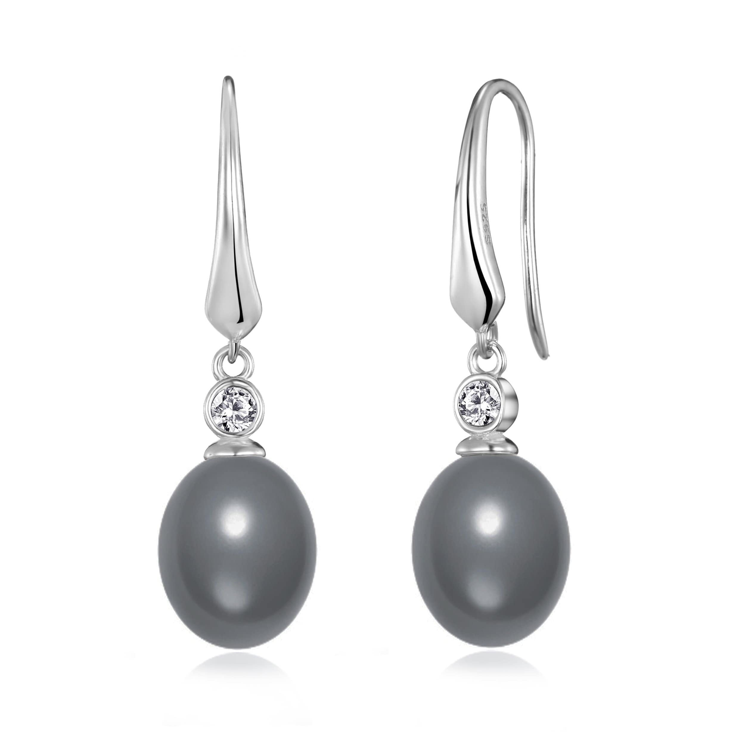Philip Jones Sterling Silver Grey Pearl Drop Earrings Created with Zircondia® Crystals
