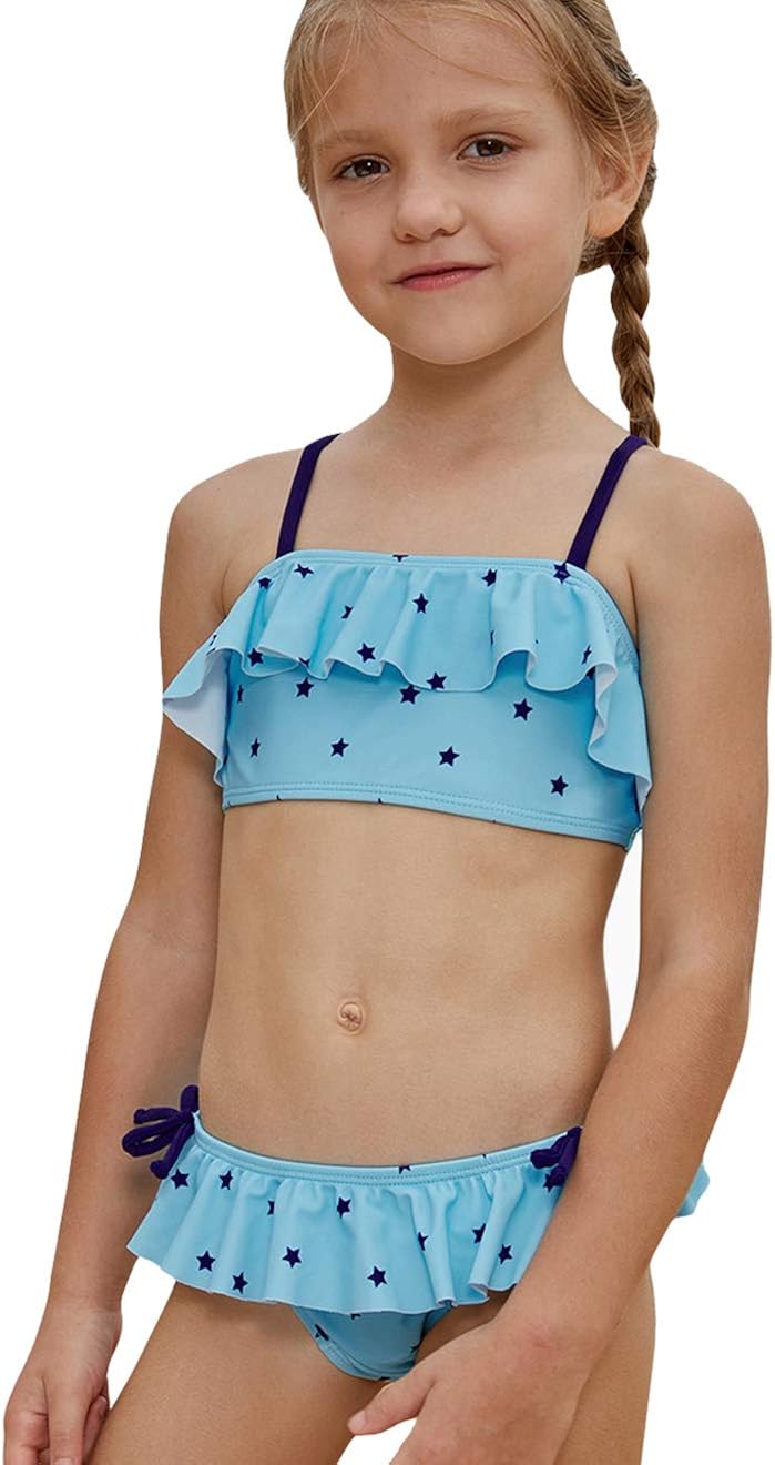 PARICI Girls Star Printed Ruffle Swimsuit Two Pieces Swimwear Bikini Size 4-8Y