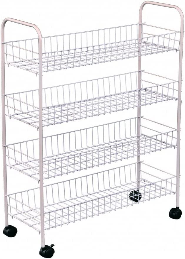 GREY LOOK Kitchen Trolley with Wheels Organizer Baskets 4 Tire Rack ideal for Fruits, Vegetables, books, tools Storage (White)