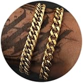 ZNBOH 2Pcs Stainless Steel Bracelets for Men 14K Gold Plated Cuban Link Figaro Rope Silver Chain Bracelet Set Curb Width Sturdy Bracelet 7.5/8.3/9 Inches Jewelry Gifts for Dad Husband