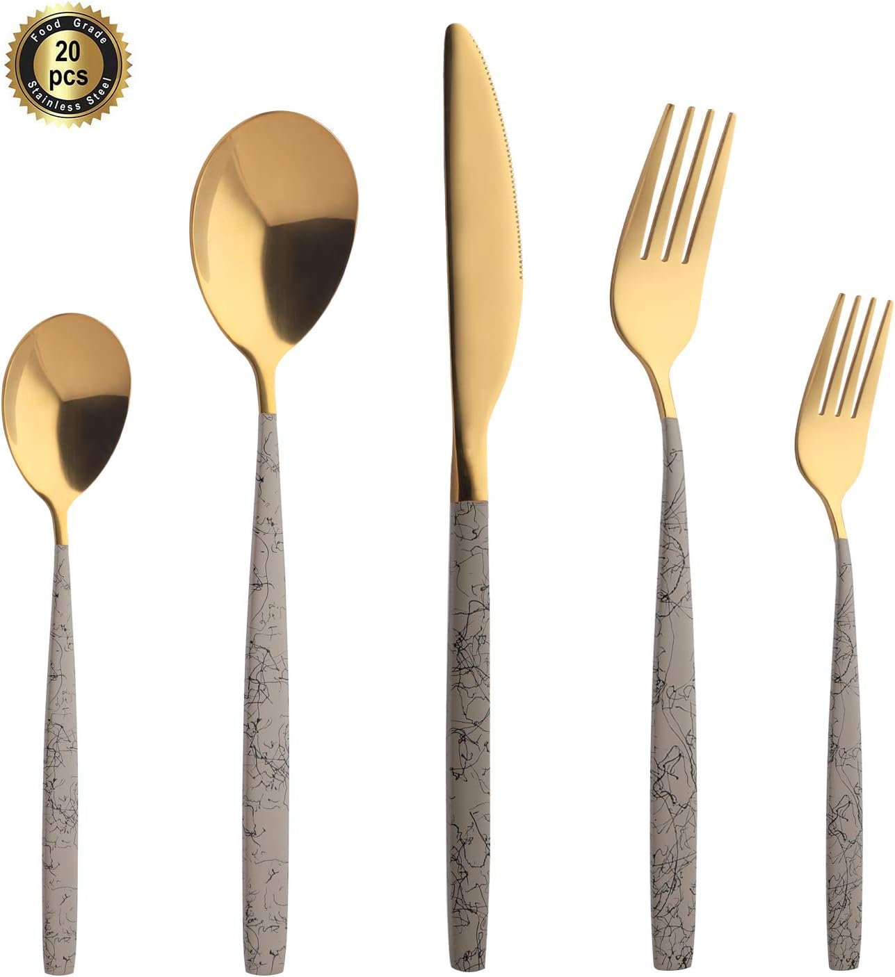 HF HOFTEN Silverware Set, 20 Piece Stainless Steel Flatware Set Include Fork Spoon Knife Cutlery Set for Daily Use Parties and Family Dinners, Service for 4, Safe in Dishwasher(HD847GO-PSS03)