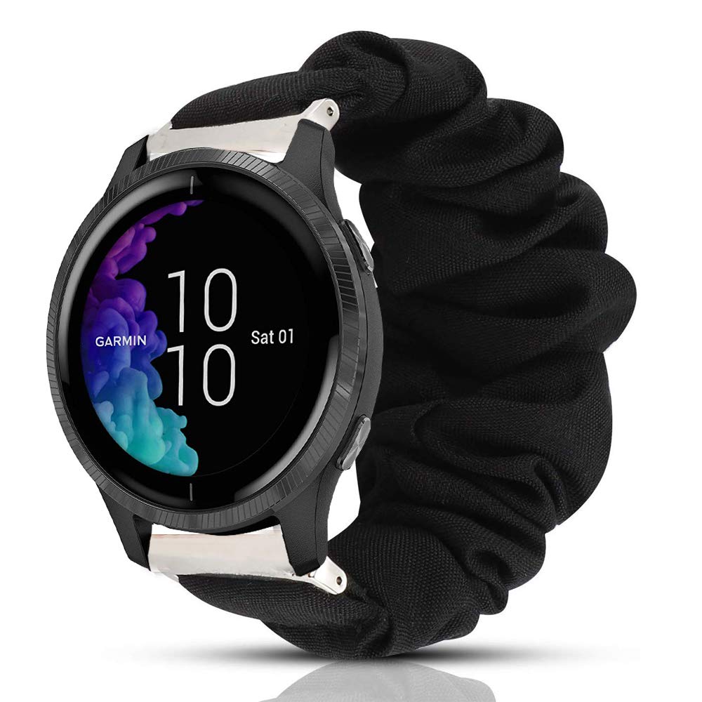 Compatible for Garmin Venu Band, Lvbu Fabric Elastic Scrunchie Elastic Watch Band Women Cute Replacement Straps for Garmin Venu GPS Smartwatch (Black)